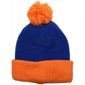 Skullies & Beanies The Two Tone Thick Knitted Cuffed Winter Pom Beanie - Blue/Orange - CA11SFY8G5L $21.92