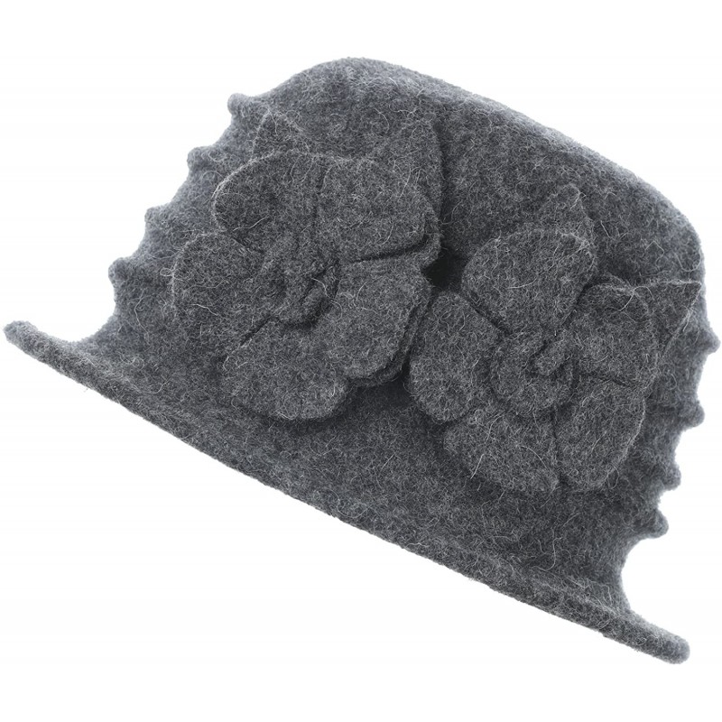 Bucket Hats Womens Winter Warm Wool Cloche Bucket Hat Slouch Wrinkled Beanie Cap with Flower - 2 Style-drak Grey - CA1845H9SI...