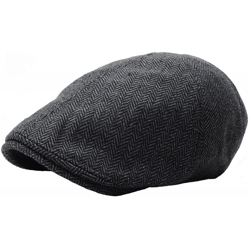 Newsboy Caps N04 Herringbone Soft Pattern Driving Wool Ivy Cap Cabbie Ascot Newsboy Beret Hat - Black - CC1293QPAQ1 $53.85