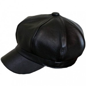 Newsboy Caps Women's Vintage Pu Leather Newsboy Hat Cap - Black - CS12O4SUOZR $24.81