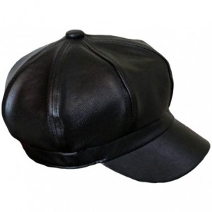 Newsboy Caps Women's Vintage Pu Leather Newsboy Hat Cap - Black - CS12O4SUOZR $24.54