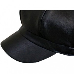 Newsboy Caps Women's Vintage Pu Leather Newsboy Hat Cap - Black - CS12O4SUOZR $24.54