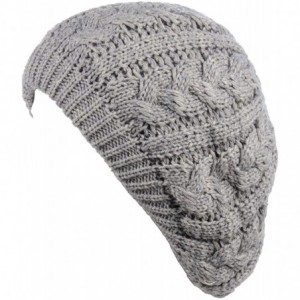 Berets Women's Warm Soft Plain Color Winter Cable Knitted Beret Hat Skull Slouch Hat - Lt Gray - CV195U4ZHG2 $33.07
