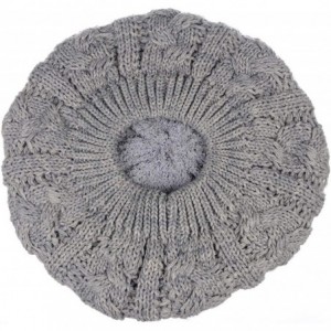 Berets Women's Warm Soft Plain Color Winter Cable Knitted Beret Hat Skull Slouch Hat - Lt Gray - CV195U4ZHG2 $33.84