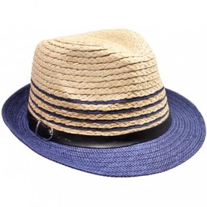 Fedoras Fedora Straw Hat for Mens Women Sun Beach Derby Panama Summer Hats w Brim Black to White - Navy Sand - CM184XLML39 $5...