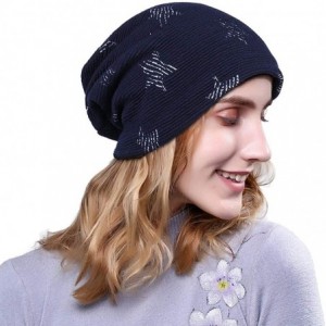 Skullies & Beanies Knit Beanie Skull Cap Thick Fleece Lined Soft & Warm Chunky Beanie Hats or Scarf for Women Daily - I - Nav...
