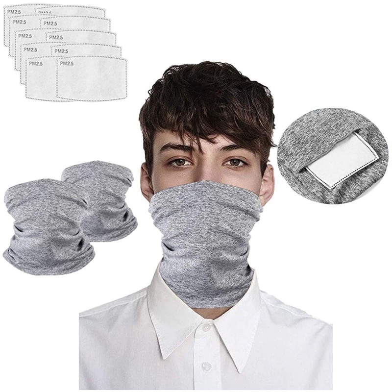 Balaclavas 2 Pcs Scarf Bandanas Neck Gaiter with 10 PcsSafety Carbon Filters for Men and Women - Gray - C619848T58M $36.47