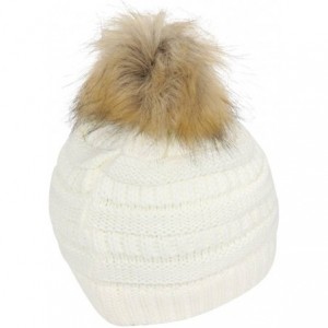 Skullies & Beanies Cable Knit Faux Fur Pom Pom Beanie Hat - Ivory - CO12M1RCDNN $30.95