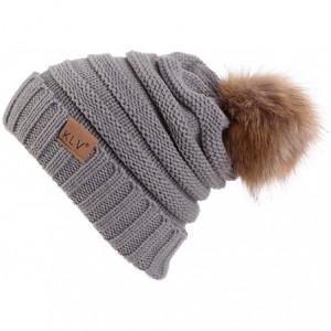 Skullies & Beanies Winter Women Baggy Warm Crochet Wool Knit Ski Skully Slouchy Pompom Caps Hat - Gray - CV18L44XI5D $8.34