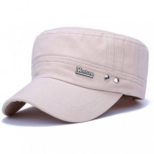 Baseball Caps Solid Brim Flat Top Cap Army Cadet Style Military Ripped Hat Peaked Cap - Beige - C917YHWYKYW $28.34