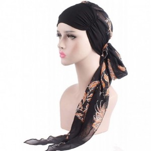 Skullies & Beanies Headwear Chemo Turbans Cancer Hats Elegant Long Hair Cap Head Wraps for Women - Black Orange - CI18UUGG56C...