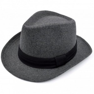 Fedoras Unisex Classic Solid Color Wide Brim Felt Fedora Hat w/Black Band - Diff Colors - Grey - CG186I4AUC5 $26.47