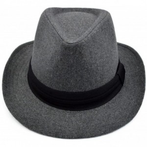 Fedoras Unisex Classic Solid Color Wide Brim Felt Fedora Hat w/Black Band - Diff Colors - Grey - CG186I4AUC5 $25.83