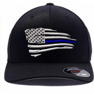 Baseball Caps Thin Blue Line hat. Custom Embroidered Flexfit Cap. - Black 003 - CZ18CT70L68 $43.83