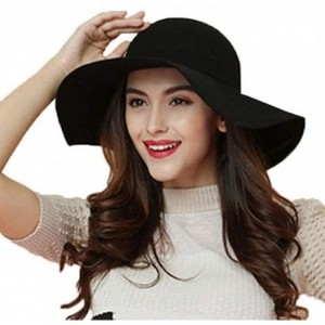 Sun Hats Women's 100% Wool Foldable Wide Brim Retro Fedora Floppy Felt Bowler Hat - Black - CP187QGHIX0 $21.12