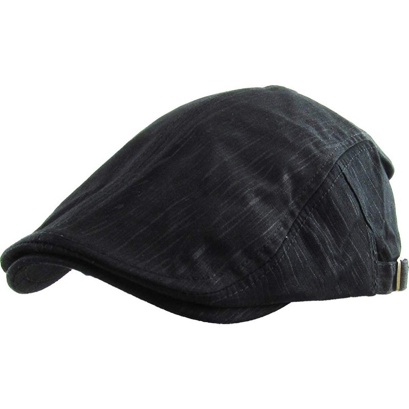 Newsboy Caps Classic Solid Cotton Denim Newsboy Ivy Gatsby Cabbie Ascot Hat Cap Adjustable - (107) Black - CE1211NKEAV $28.31