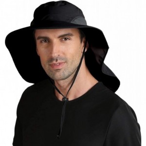 Sun Hats Outdoor Large Brim Fishing Hat with Neck Cover UPF 50+ Mesh Sun Hats - Black - CE18QCCYLRQ $14.18