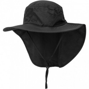 Sun Hats Outdoor Large Brim Fishing Hat with Neck Cover UPF 50+ Mesh Sun Hats - Black - CE18QCCYLRQ $14.18
