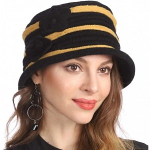 Berets Women's Winter Warm 100% Wool Beret Beanie Cloche Bucket Hat - Stripe Black - CA18Y9CQXRG $45.79