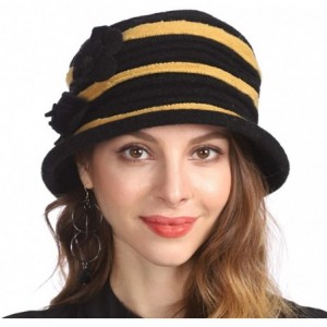 Berets Women's Winter Warm 100% Wool Beret Beanie Cloche Bucket Hat - Stripe Black - CA18Y9CQXRG $18.55