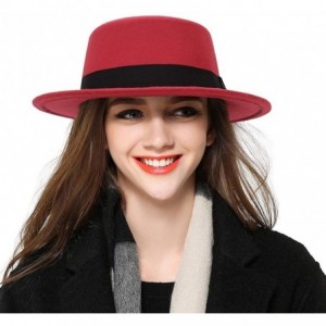 Fedoras Women's Classic Wool Felt Pork Pie Hat Flat Top Church Fedora Hat - Red - C818KCXC432 $29.82