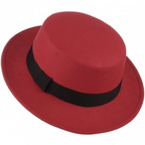 Fedoras Women's Classic Wool Felt Pork Pie Hat Flat Top Church Fedora Hat - Red - C818KCXC432 $15.95