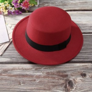 Fedoras Women's Classic Wool Felt Pork Pie Hat Flat Top Church Fedora Hat - Red - C818KCXC432 $15.95