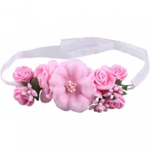 Headbands Flower Crown Wedding Hair Wreath Floral Headband Garland Wrist Band Set - Pink - CA185LAGNQK $58.73
