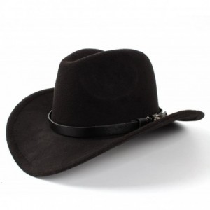 Cowboy Hats Men's Western Cowboy Hat Lady Felt Cowgirl Sombrero Caps Cap for Women - Black - CB18UYU2ZZN $31.09