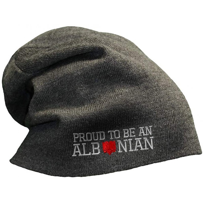 Skullies & Beanies Slouchy Beanie for Men & Women Proud to Be an Albanian Embroidery Skull Cap Hats - Dark Grey - CJ18A9H2DYU...