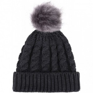 Skullies & Beanies Women's Winter Soft Knit Beanie Hat with Faux Fur Pom Pom - No Fleece Lined_heather Grey1 - C712N6D2AL9 $1...