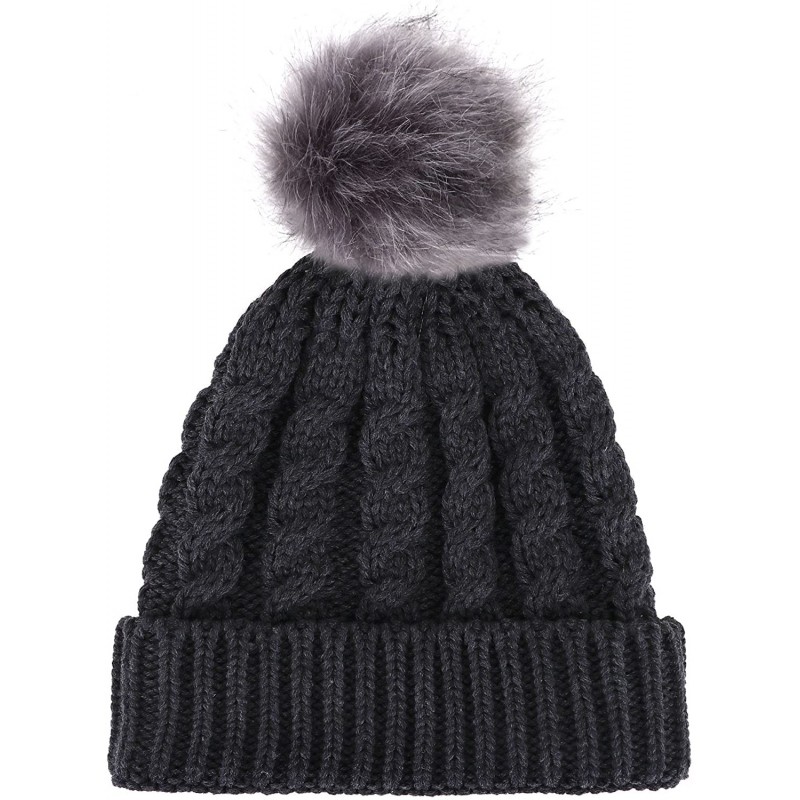 Skullies & Beanies Women's Winter Soft Knit Beanie Hat with Faux Fur Pom Pom - No Fleece Lined_heather Grey1 - C712N6D2AL9 $1...