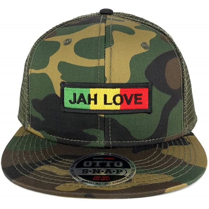 Baseball Caps Jah Love Green Yellow Red Embroidered Patch Camo Flat Bill Snapback Mesh Cap - Olive - CL183ZYSEYR $16.29