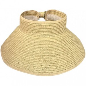 Sun Hats Women Sun Visor Hats Summer Roll Up Packable Wide Brim Straw Hat - Beige - C617YLGYN5D $22.94