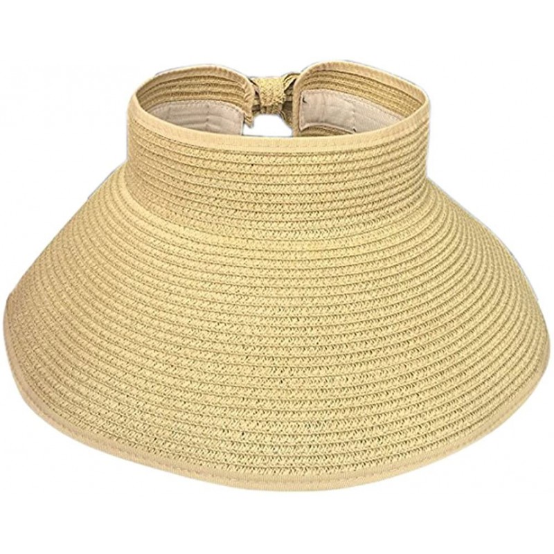 Sun Hats Women Sun Visor Hats Summer Roll Up Packable Wide Brim Straw Hat - Beige - C617YLGYN5D $10.87