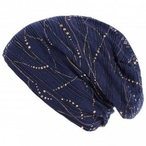 Balaclavas Women Muslim Scarf Hat Stretch Bling Turban Headwear Head Wrap Cap for Cancer Chemo - Navy - CA18I3O45NM $18.40