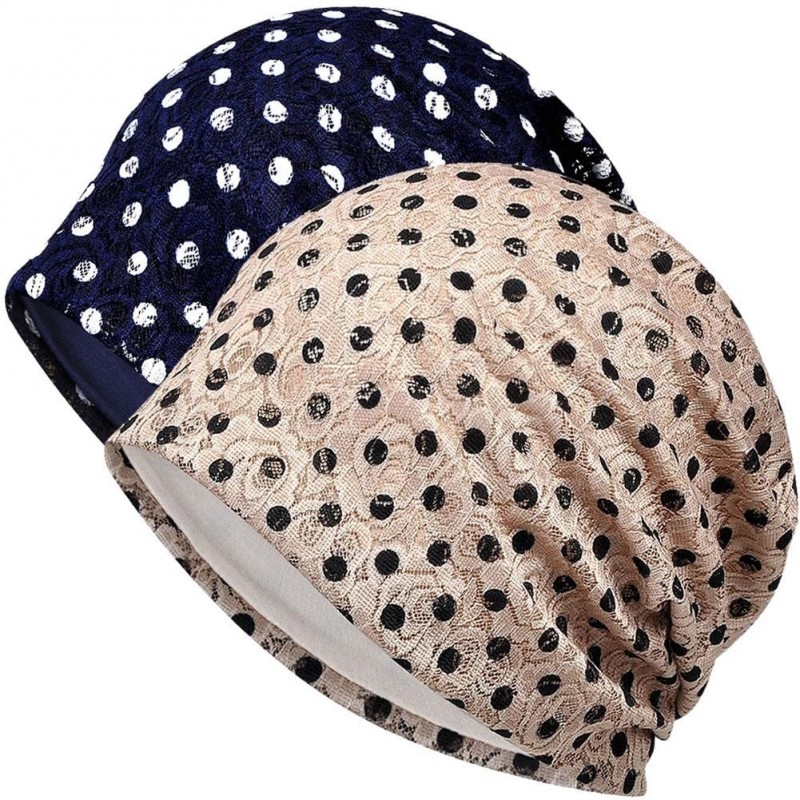 Skullies & Beanies Womens Cotton Beanie Lace Turban Soft Sleep Cap Chemo Hats Fashion Slouchy Hat - 2 Pack-14 - C4194MX52SQ $...