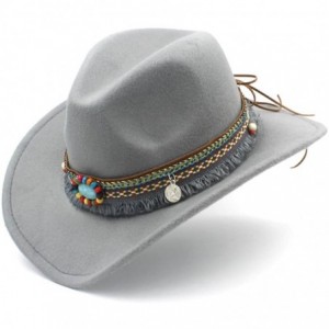 Cowboy Hats Classic Gem Straw Tassel Felt Cowgirl Hat Sombrero Band Décor Funny Party Cap - Gray - C418ECTIM6I $58.74