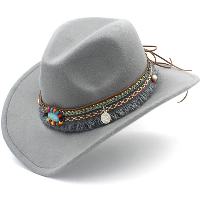 Cowboy Hats Classic Gem Straw Tassel Felt Cowgirl Hat Sombrero Band Décor Funny Party Cap - Gray - C418ECTIM6I $24.36