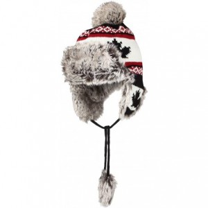 Skullies & Beanies Fleece Maple Fair Isle Knit Beanie Hat Earflaps Cap FZ70021 - Black - CI18KZWW2MD $30.42
