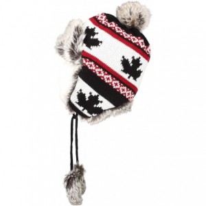 Skullies & Beanies Fleece Maple Fair Isle Knit Beanie Hat Earflaps Cap FZ70021 - Black - CI18KZWW2MD $16.44