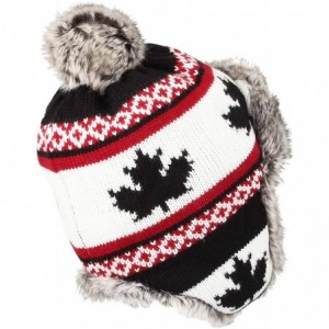 Skullies & Beanies Fleece Maple Fair Isle Knit Beanie Hat Earflaps Cap FZ70021 - Black - CI18KZWW2MD $16.44