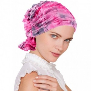 Skullies & Beanies The Abbey Cap in Ruffle Fabric Chemo Caps Cancer Hats for Women - 41- Ruffle Embroidered Pink Tie Dye - CI...