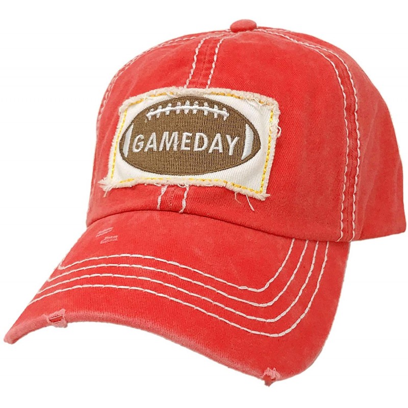 Baseball Caps Distressed Embroidered Patchwork Cotton Baseball Visor Sun Cap Dad Hat - Gameday- Coral - CK18Z4TXC0R $11.92