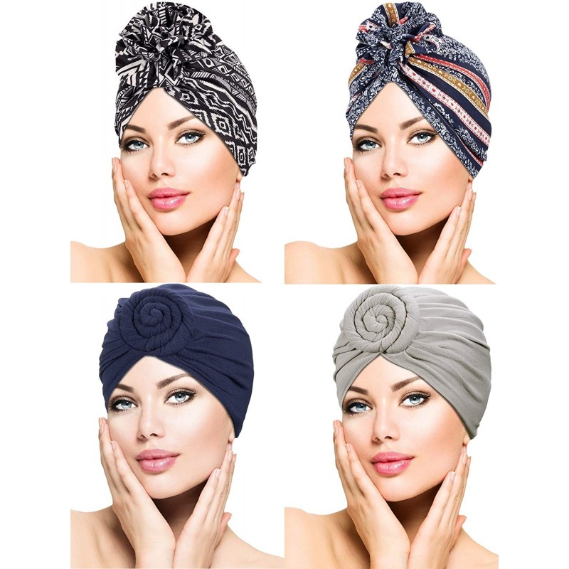 Skullies & Beanies 4 Pieces Turban Flower Head Wrap Beanie Scarf Cap Hair Loss Hat for Men and Women (Style 6) - C418AZTNYWM ...