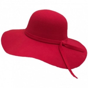 Fedoras Women's Classic Solid Color Wool Blend Wide Brim Floppy Beret Fedora Hat - Red - CY187MI5QOU $39.71