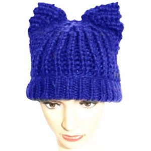 Bucket Hats Knitted Pussycat Ears Beanie International Women's Day Parade Hat Cap - Blue - CF189L4W8IY $23.62