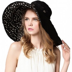 Sun Hats Women's Multiuse Dual Large Brim Beach Sun Hat Bucket Visor Cap UPF 50+ - Black Dot - CD1822U7HS7 $26.28