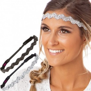 Headbands Women's Adjustable NO Slip Wave Bling Glitter Headband - Black & Silver Wave 2pk - C111OI9GS2Z $26.38