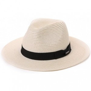 Fedoras Womens Straw Fedora Brim Panama Beach Havana Summer Sun Hat Party Floppy - 00715_white - C918R960O43 $33.02